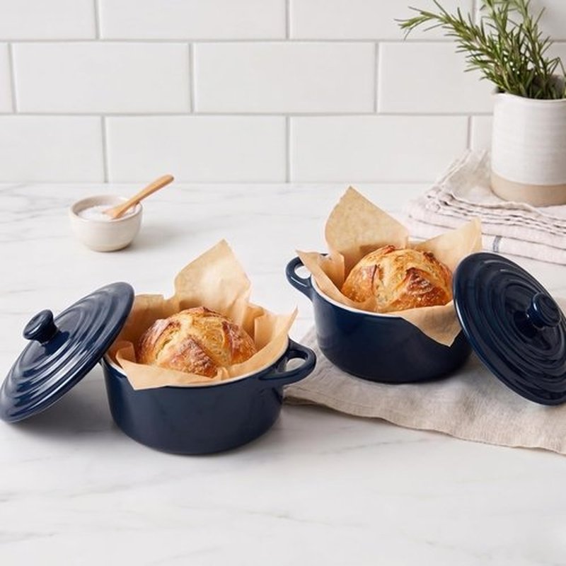 Kook Mini Cocotte Set - 12 oz Individual Baking Ramekins with Lids | Oven Safe, Microwave & Dishwasher Safe, Navy - Set of 4
