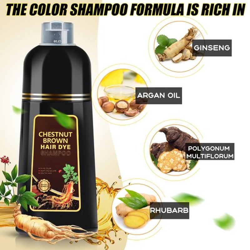 Hair Dye Shampoo 3 in 1, Herbal Shampoo Hair Dye for Women Men, Grey Coverage 16.9fl oz (Chestnut Brown)