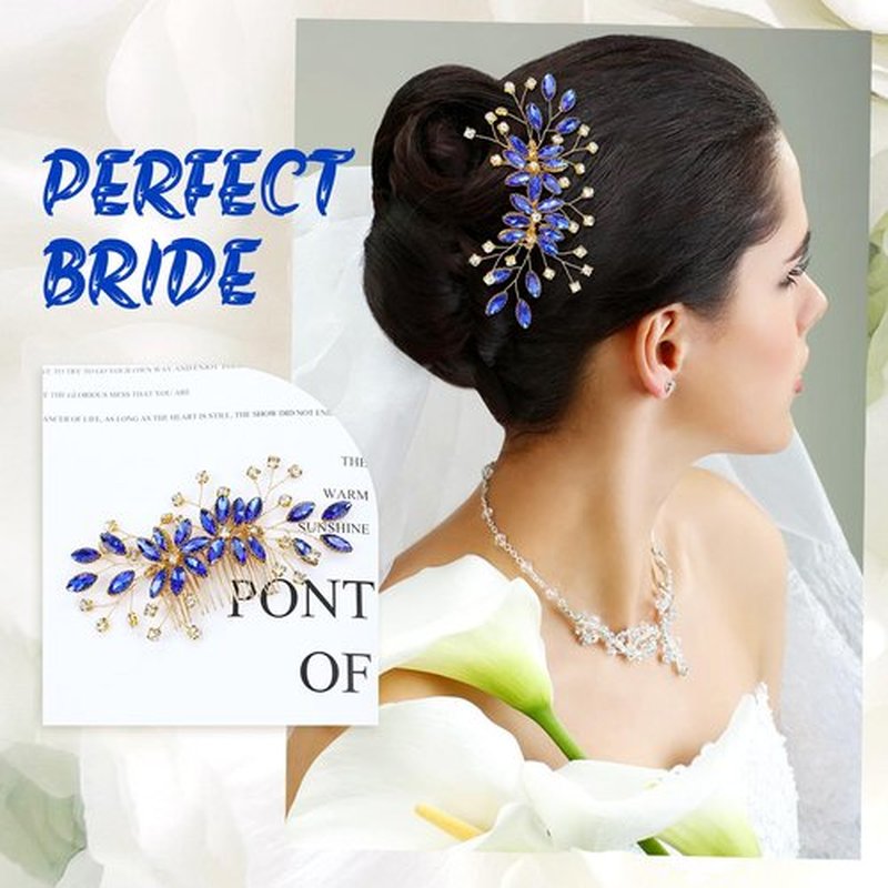 inSowni 7 Pieces Royal Blue Rhinestone Wedding Bridal Hair Side Comb Slide+U-shaped Hairpins Hair Accessories Headpieces for Women Girls Brides Bridesmaids