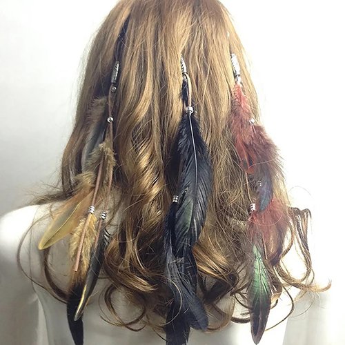 Handmade Feather Extension Tribal Feather Braided Beads Headdress 6 PCS