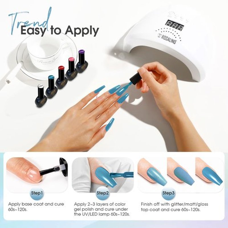 ROSALIND 10ml Gel Nail Polish Set, 16 Classic Colors Uv Gel Polish with 3Pcs Glossy Matte Glitter Top Coat and Base Coat for Beginners Gel Nail Art Home Gift for Women