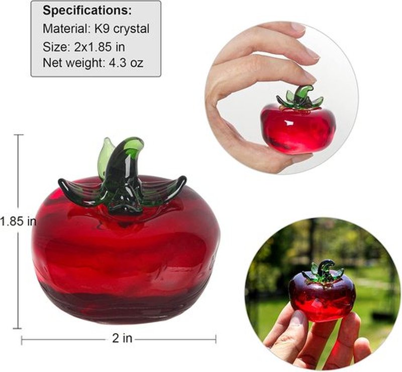 LONGWIN Glass Mini Tomato Figurines - Collectible Crystal Fruit Decor for Tabletop Centerpiece