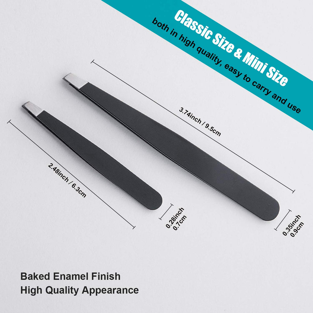 LePinko 2PCS Tweezers Set for Women and Men, Precision Tweezer kit for Ingrown hair, Facial Hairs, Chin Hair, and Splinter Removal, Professional Eyebrow Plucker Tweezers, Black
