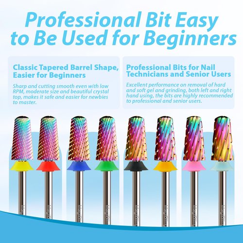 6.6mm Tapered Barrel Nail Drill Bit, Cross-Cut Tungsten Carbide E-File Bit 3/32", Round Top Two-Way Rotation, Fast Hard & Soft Gel Acrylic Removal for Professional Nail Techs & Salons, Medium