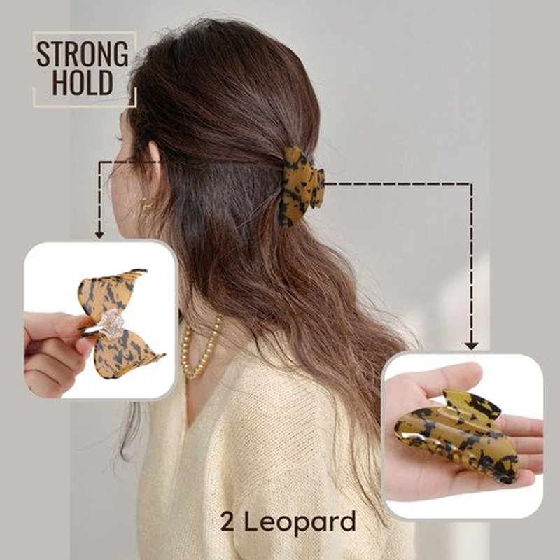 2PCS Tortoiseshell Leopard Hair Clips for Women Girls – Vintage Acetate Medium Claw Clips, Trendy French Style Hair Accessories for Thin Hair