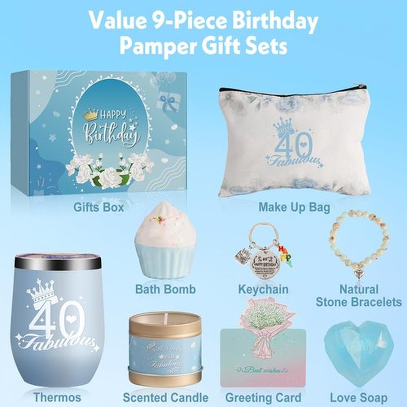 40th Birthday Gifts for Women, Ideas Baskets, 9 Pieces Unique 40th Spa Gifts for Her Wife, Girlfriend, Sister, Friends