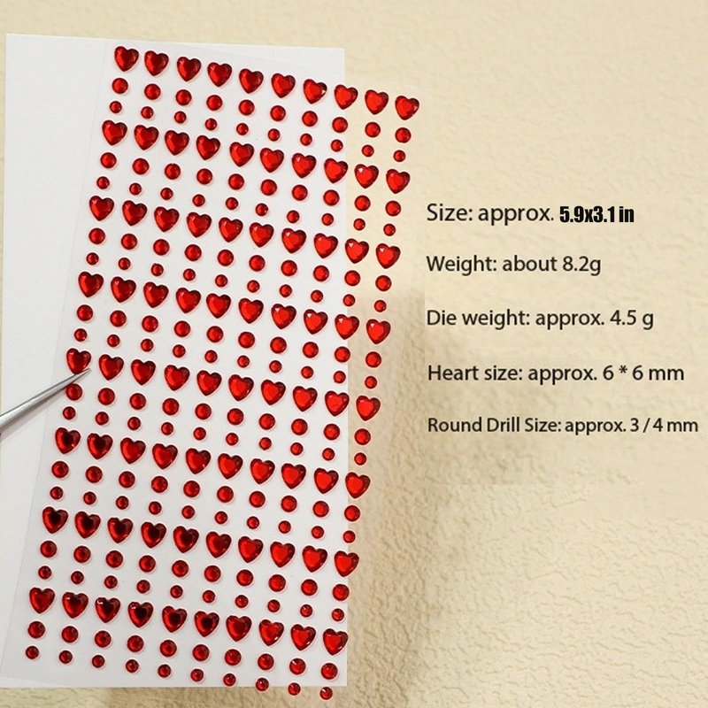 Valentine's Day Face Jewelry Body Face Rhinestone Temporary Tattoo Sticker Set Red Heart Face Gems for Women Girls Festive Face Stickers for Valentine's Day (Red Heart)
