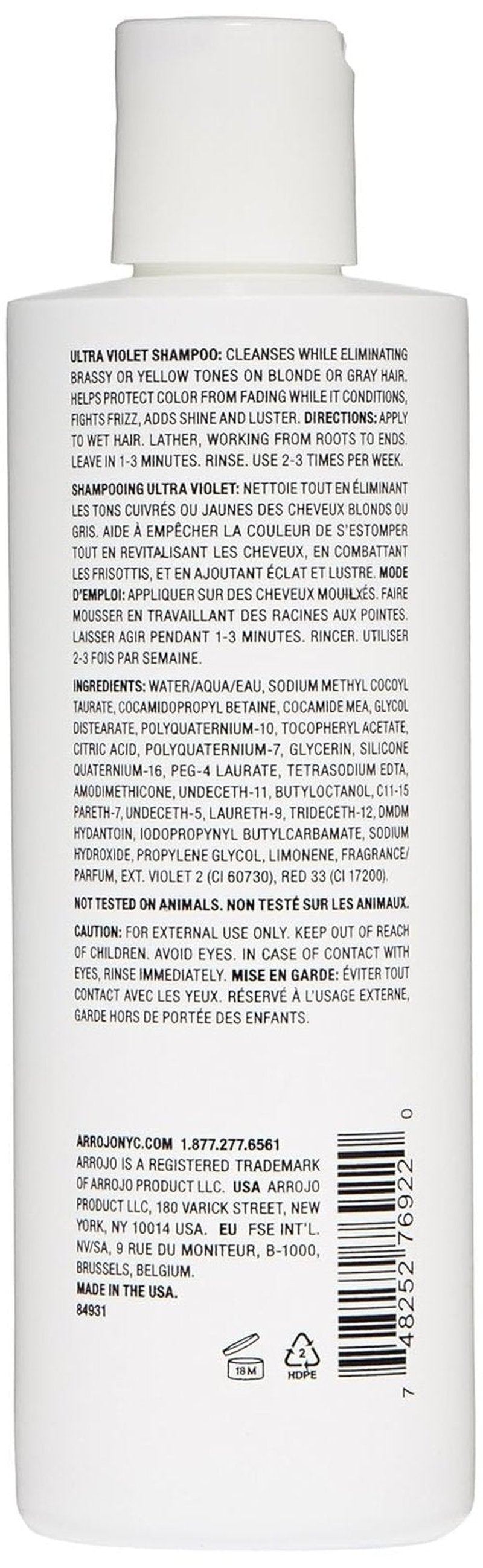 ARROJO Ultra Violet Purple Shampoo - 8.5 oz Color Treated Hair Care to Eliminate Brassy Tones | Sulfate-Free, Vitamin E Infused