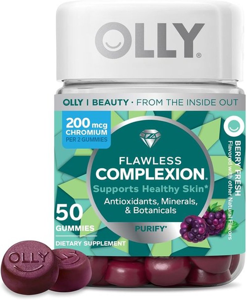 OLLY Flawless Complexion Gummies - Clear Skin Support with Vitamins E, A & Zinc - 50 Count