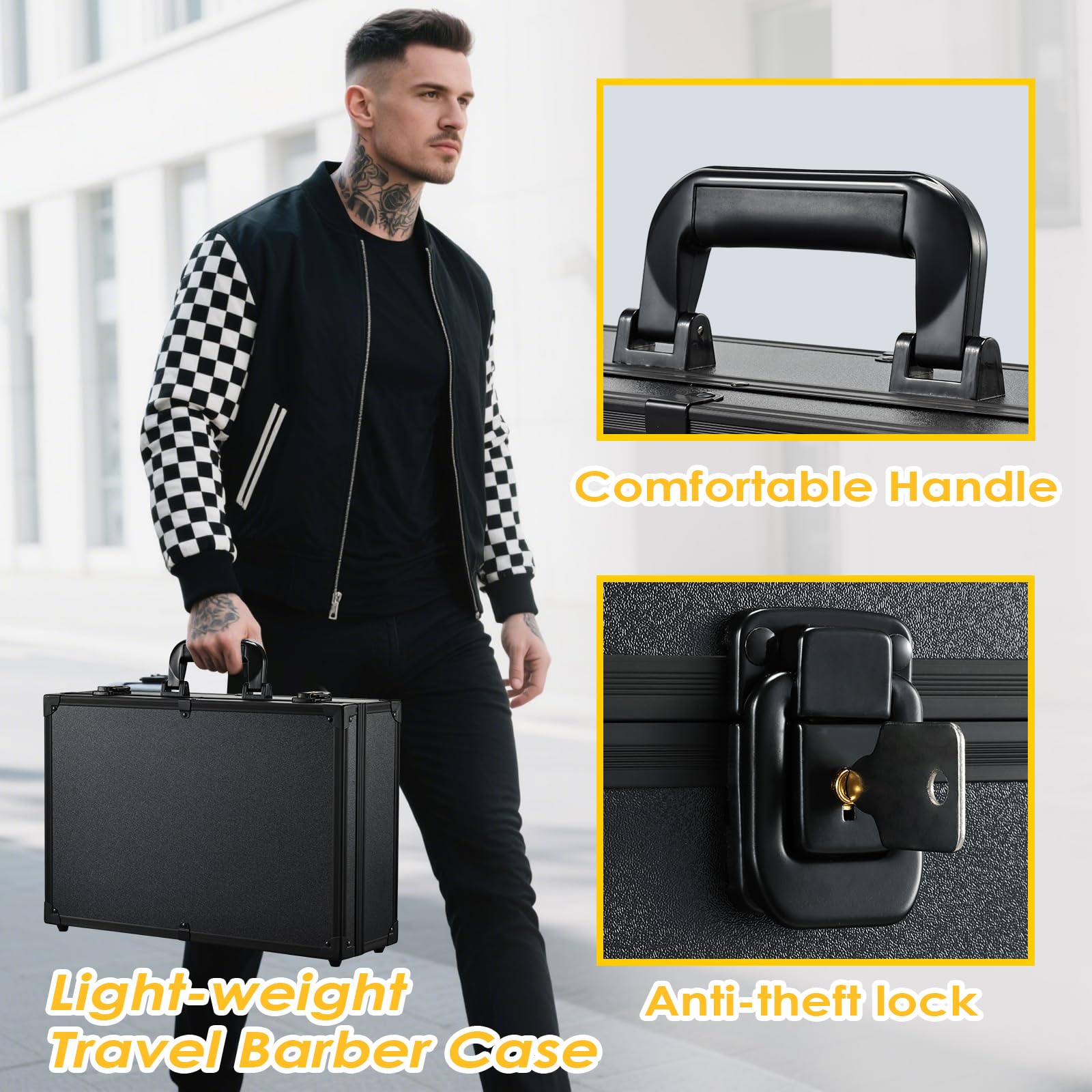 Yueieoun Barber Accessory Case with Mirror, Profesional Barbers Briefcase Tool Case, Barber Cases for Clippers and Supplies, Hair Scissors Trimmer Organizer, Salon Grooming Hard Travel Suitcase