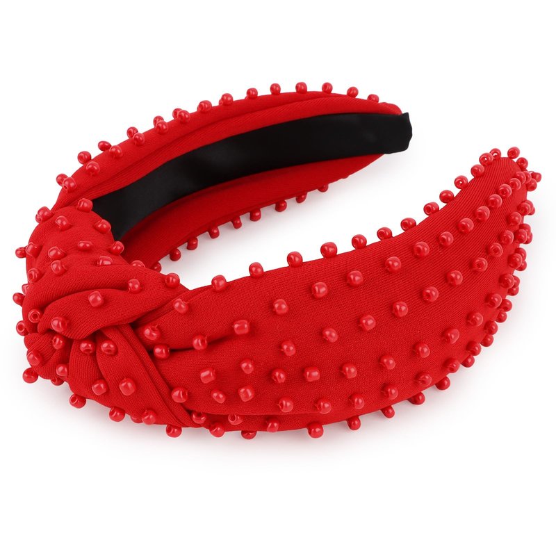 YISSION Red Knotted Headband for Women - Wide Beaded Hair Hoop, Valentine's Day Hair Accessory for Daily Wear, Dating & Party Outfits