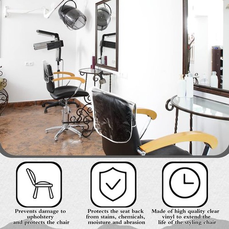 LEIFIDE 3 Pieces Chair Back Cover Plastic Clear Salon Chair Back Cover Fits Most Standard Armchair Prevent Stains Deform Wear for Barber Shop Office Movie Theater 21.5 x 16 x 4.5 Inch(Square,White)