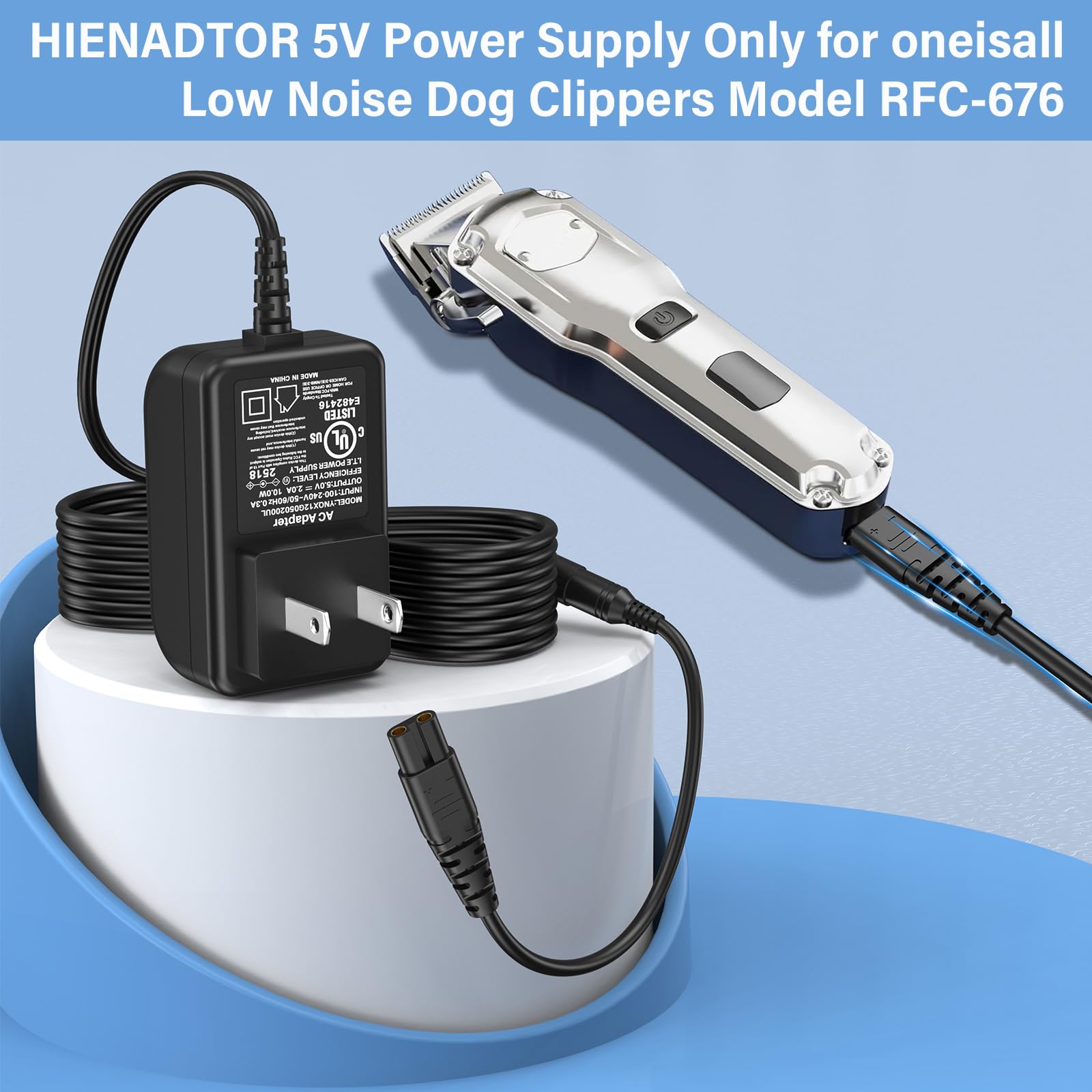 HIENADTOR Dog Clipper Charger Power Cord for oneisall Low Noise Dog Clippers Model RFC-676 RFC676 RFC 676 Power Supply AC DC Adapter for oneisall Rechargeable Stainless Pet Shaver Charging Plug Cable