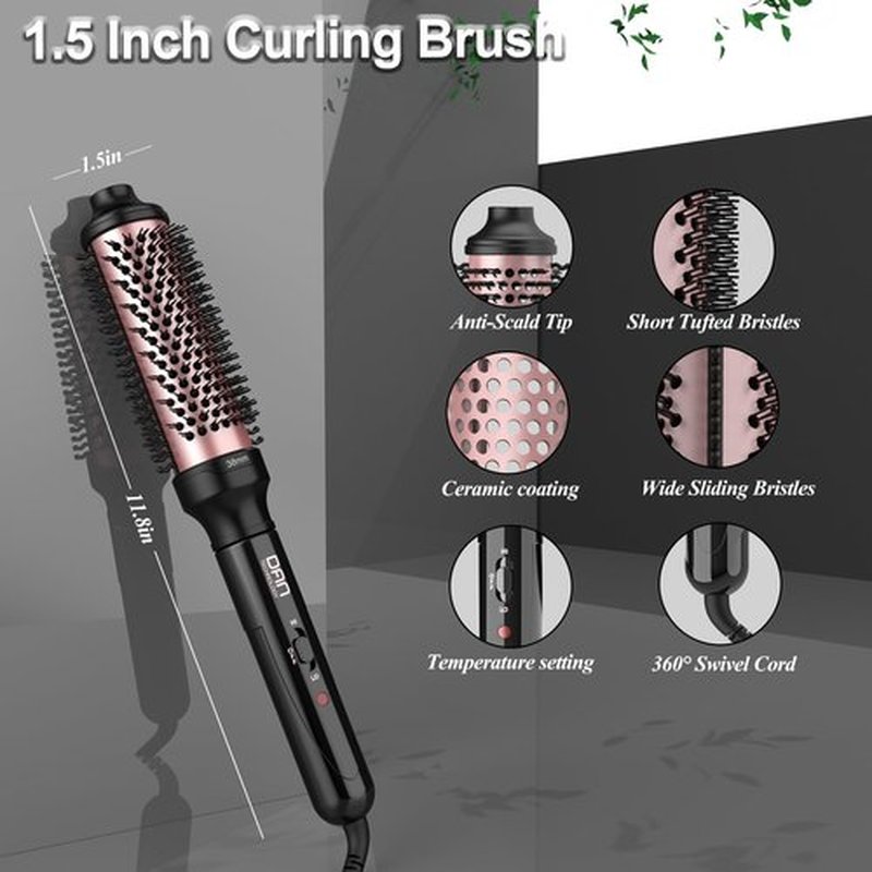 DAN Technology Thermal Brush,Non-Blowing Heated Round brush, Ceramic Curling Brush for Blowout Look,Dual Voltage travel curling brush, Dual PTC Fast Style thermal round brushs, 1.5 Inch(Black)