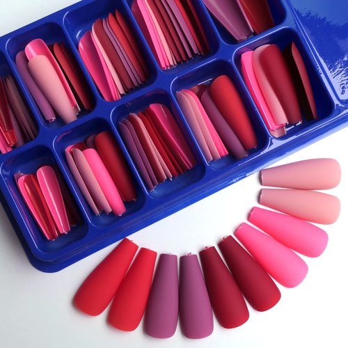 LoveOurHome 300pc Matte Coffin Press on Nails Long Fake Nail Kit, Coffin Nails Press ons Nail Medium Ballerina Acrylic Glue Nails Tips Full Cover Artificial Nails False Fingernail for Women Girls