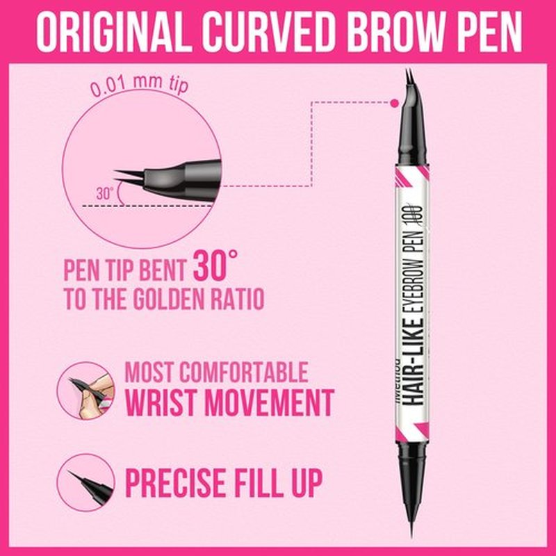 iMethod Curved Eyebrow Pen - Eyebrow Pencil, Brow Pencil 2-in-1 Dual-Ended Microblading Eyebrow Pen with Curved Tip and Precise Brush-Tip for Natural Hair-Like Brows, Last All-Day, Dark Brown