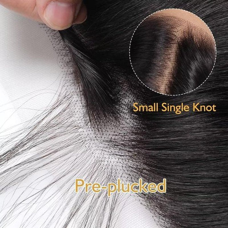 LEISWISS 5x5 HD Lace Closure Body Wave Brazilian Raw Human Hair 0.10 mm Ultra-Thin Invisible Single-Knot Pre-Plucked Glueless Lace Closure For Black Women Natural Black 16 Inch