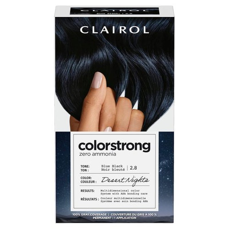 Clairol ColorStrong Hair Dye - Ammonia-Free, PPD-Free, 100% Gray Coverage, 2.8 Blue Black | Pack of 1