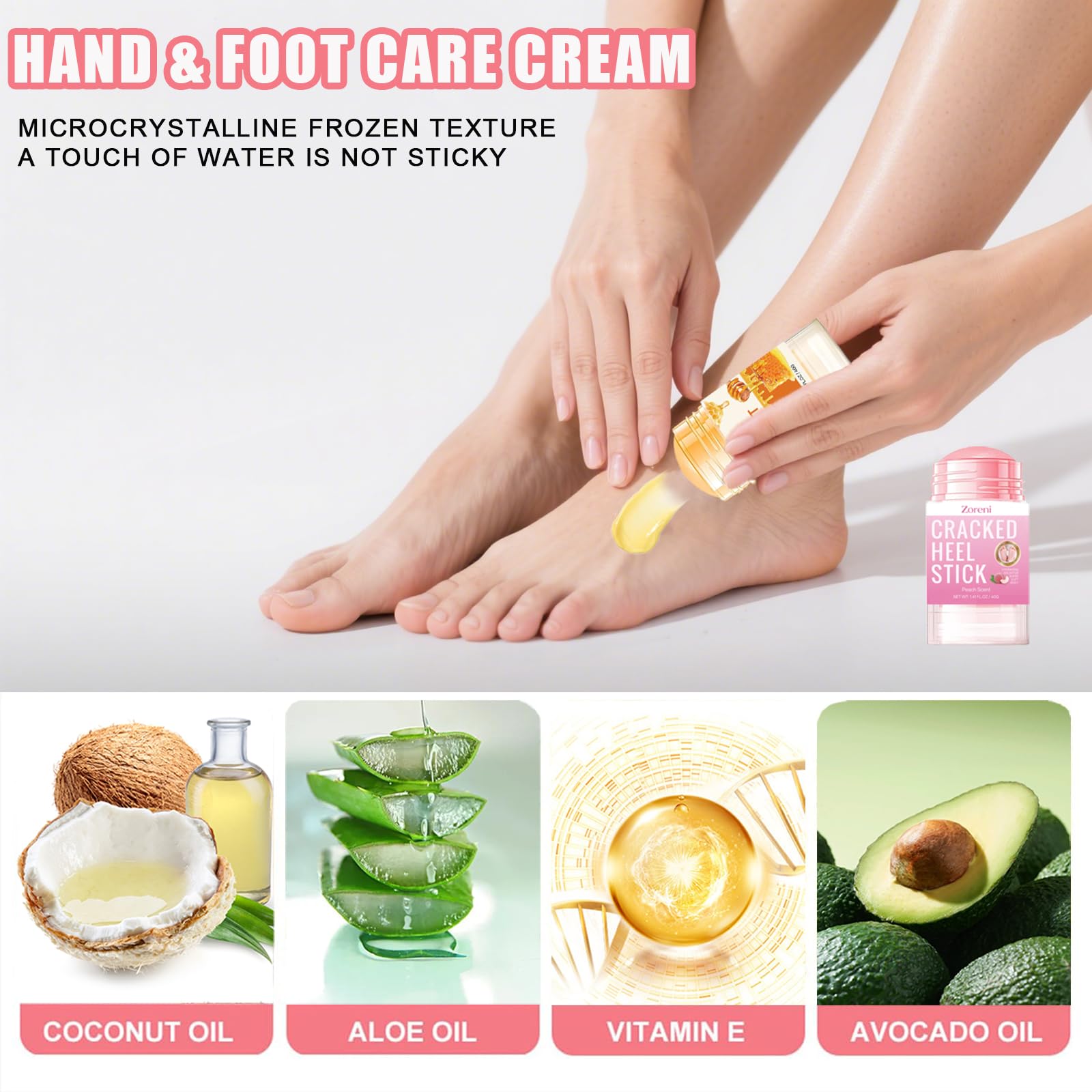 Zoreni 2pcs Hydrating and Anti-Cracking Foot Cream, 2026 Cracked Heel Stick,Foot Cream for Dry Cracked Heels and Feet Women or Men(Peach and Honey)