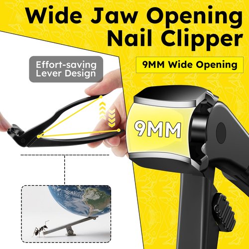 Toenail Clippers for Seniors, Angled Head Large Toe Nail Clippers for Thick Toenails, Wide Jaw Clippers, Heavy Duty Ergonomic Anti-Splash Cutter, Upgraded Long Handled Toenail Clippers