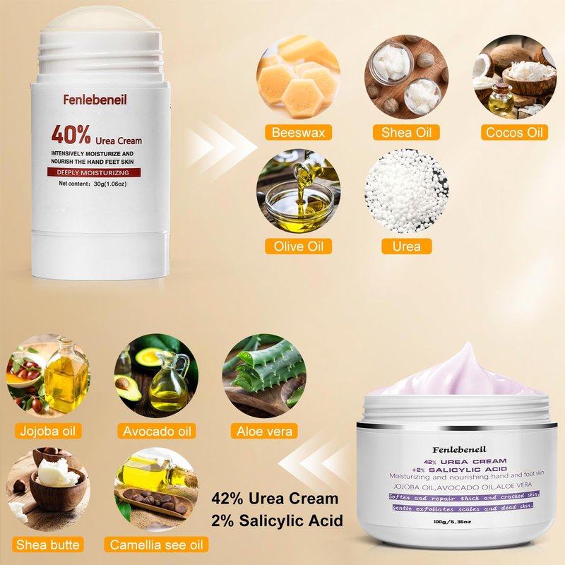 Urea Cream 40%，Urea Cream 42% Plus 2% Salicylic Acid Maximum Strength For Feet,Foot Cream for Dry Cracked Heels Feet Knees Elbows Hand，Travel and Home Foot Care Kit，Foot Heel，Gift Pack