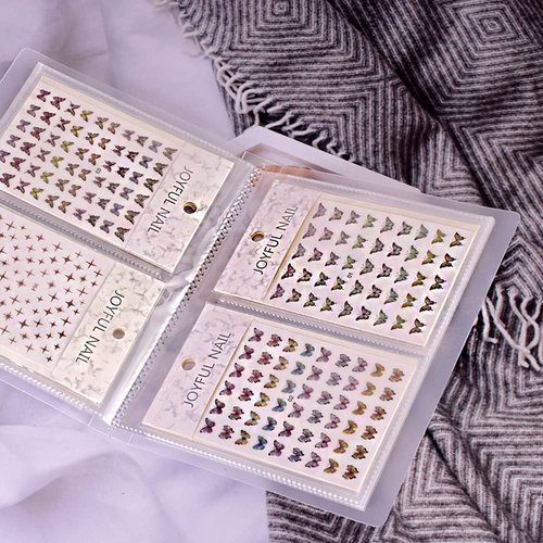 CAVAD 80 Slots Nail Sticker Storage Book Collecting Album Water Decals Empty Holder Easy Photo Manicure Art Tools and 5Pcs Jewelry Bone Bag Self Sealing