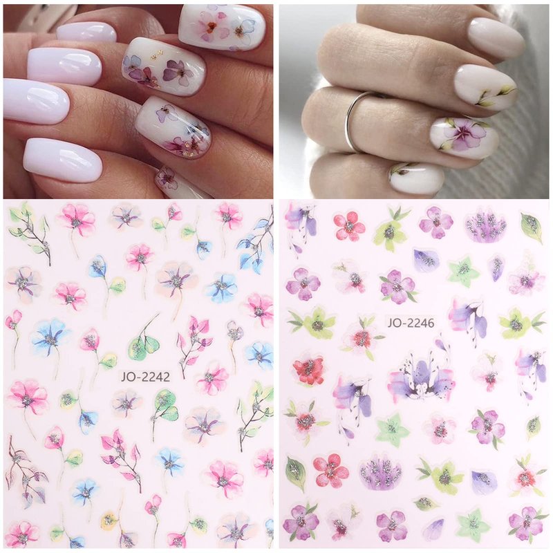 YOSOMK 3D Flower Nail Stickers Decals 9 Sheets Flower Self-Adhesive Nail Decals Spring Flower Nail Stickers for Nail Art Colorful Nail Supplies Accessories for Women French Nail Design Decoration