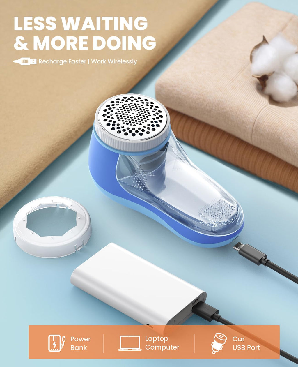 POPCHOSE Fabric Shaver, Lint Shaver with 6-Leaf Blade, Rechargeable