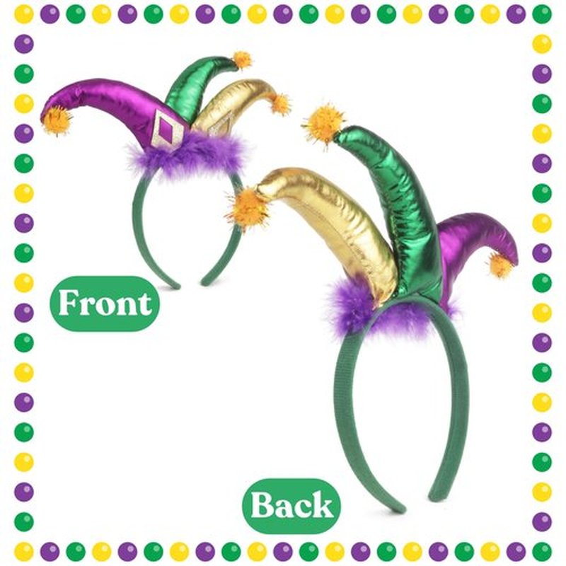 Needzo Mardi Gras Headband, Purple Green and Gold Carnival Custume Accessory, Jester Hairband for Themed Party, One Size Fits Most (Jester)