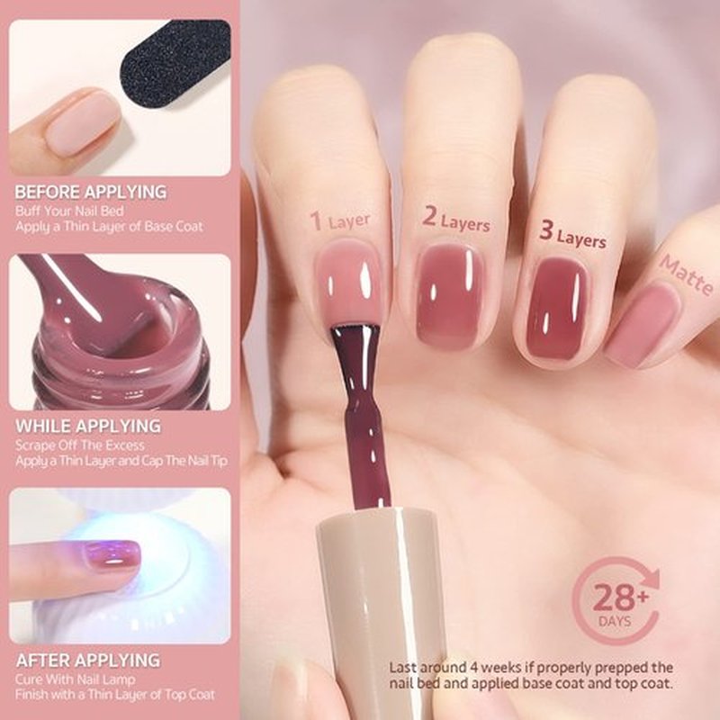 GAOY Jelly Gel Nail Polish Set - 6 Transparent Nude & Red Shades for Salon-Quality Manicure & DIY Nail Art