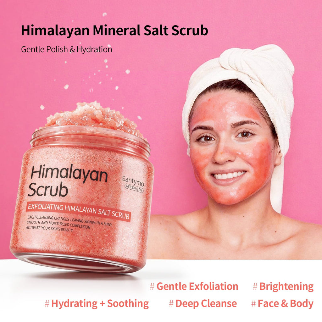Himalayan Salt Scrub 7 oz for All Body, Natural Exfoliating Body Scrub with Squalane & Aloe Vera, Deeply Moisturizing Face Scrub, Fights Stretch Marks, Fine Lines, Wrinkles, Self Care Gift