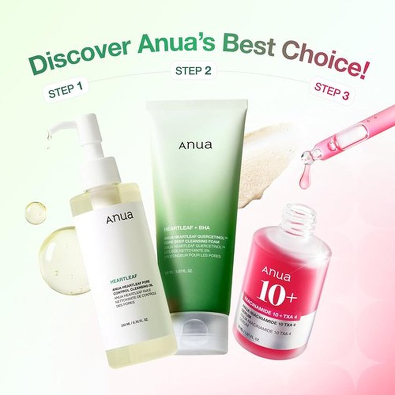 Anua 3-Step Glass Skin Set - Oil Cleanser & Face Wash with Niacinamide Facial Serum | Korean Skincare Routine