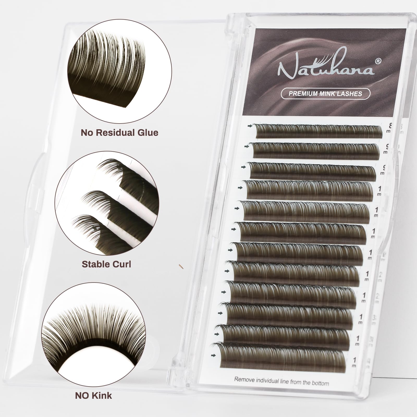NATUHANA Classic Volume Lash Extensions 0.07 D Curl 8-14mm Mix Tray Brown