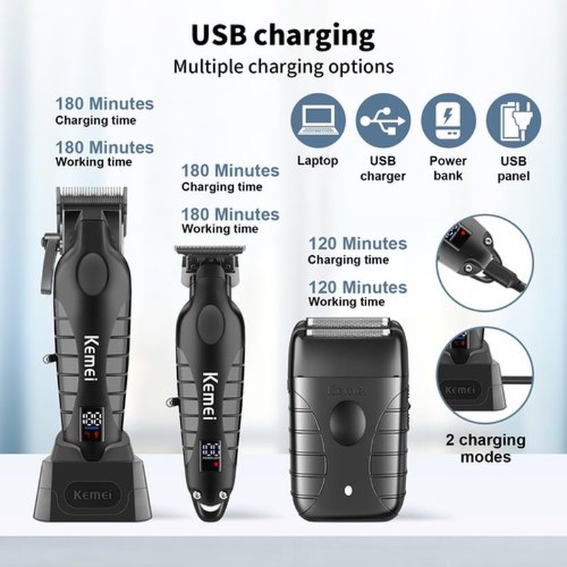 KEMEI Professional Hair Clippers for Men, Cordless Barber Clippers Set and Trimmers Kit, Rechargeable Electric Foil Shaver & Beard Trimmer, Men's Facial Grooming, Hair Cutting Tools, Gifts for Men