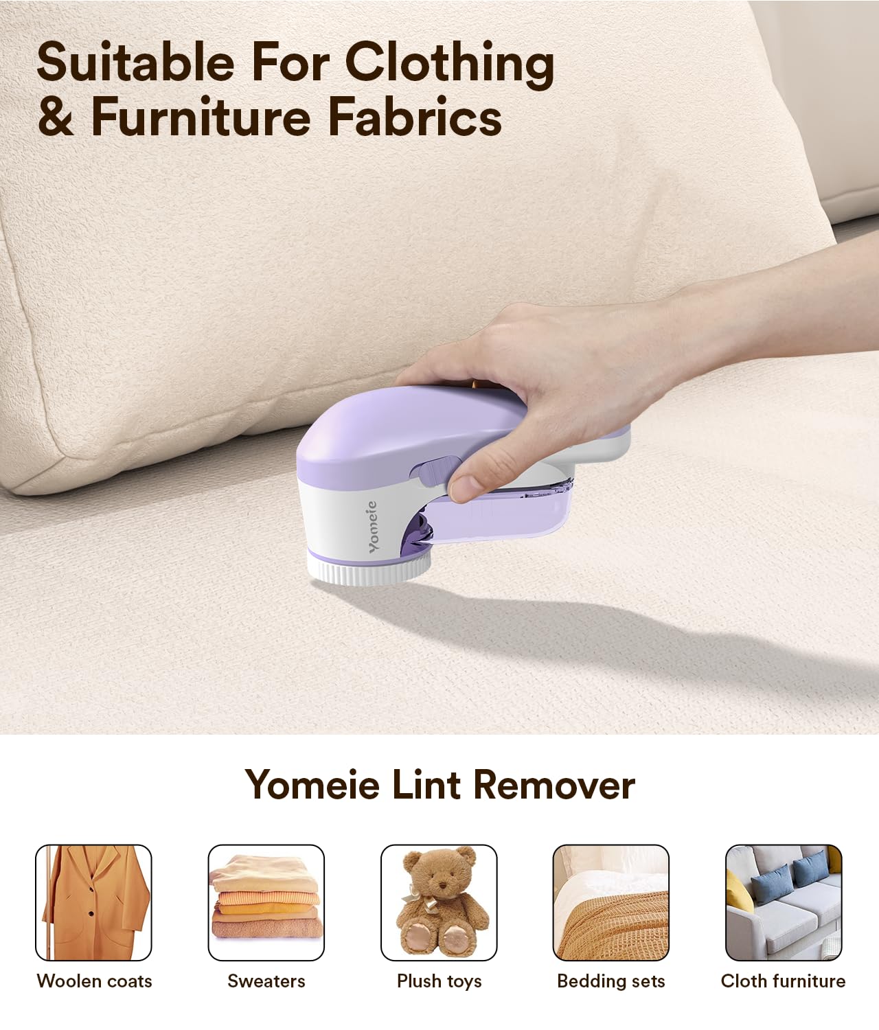 Fabric Shaver Rechargeable, Electric Lint Remover & Pill Remover for Clothes, USB-C Sweater Shaver with 6-Leaf Blade Depiller, Removes Fuzz Pills Bobbles from Cashmere Fleece Couch Furniture