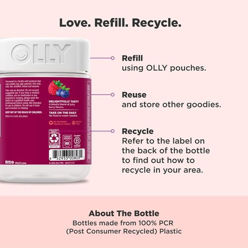 OLLY Women's Daily Multivitamin Gummies - Berry Flavor, Chewable Vitamins A, D, C, E & Biotin | 130 Count