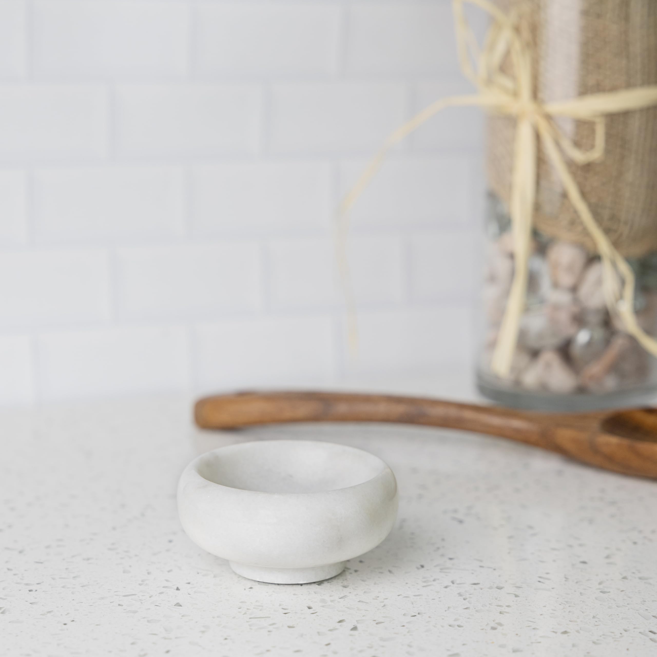 Fox Run Natural White Marble Pinch Bowl, Small 1 oz Spice & Sauce Bowl