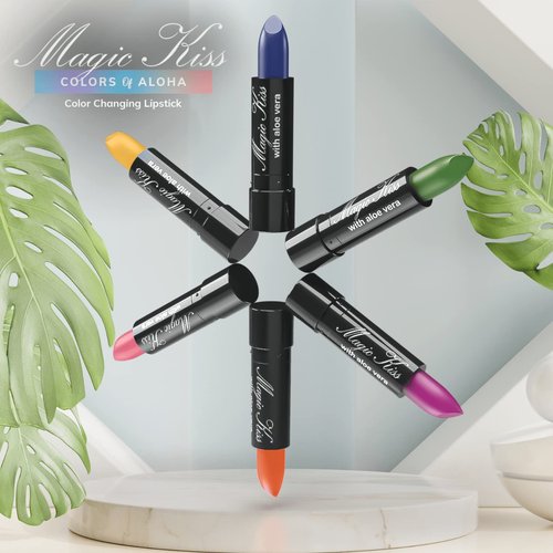 Magic Kiss Color Changing Matte 6 Piece Lipstick Set infused with Aloe Vera Made in USA (Colors of Aloha 1)