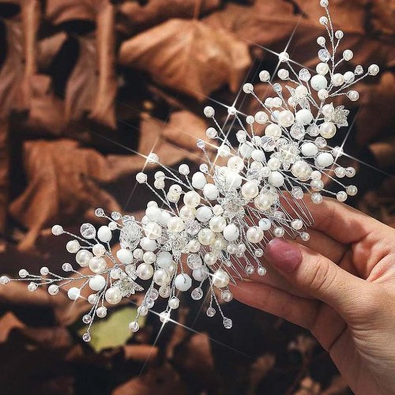 Bessney Pearl Wedding Hair Combs Silver Bride Hair Pieces Flower Hair Accessories for Women