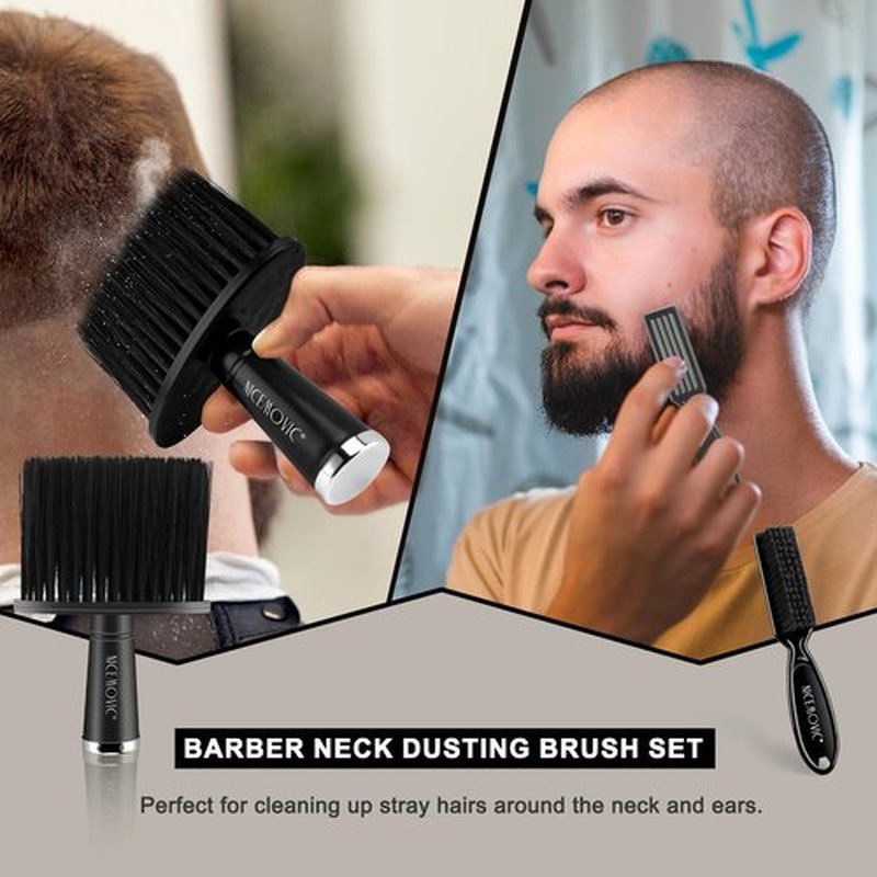 NICEMOVIC 3Pcs Barber Neck Duster, Professional Barber Accessories, Cleaning Supplies, Nylon Brush for Hair Cutting & Styling