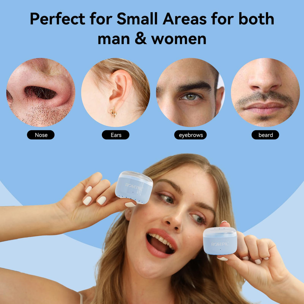 Rosepil Nose Ear Eyebrow Upper Lip Waxing Kit for Men & Women - 50g Wax, 6 Sticks, 6 Nose Applicators, Portable Wax Warmer with Smart Temp Control & Red/Green Light Guidance, Multi-Use Home & Travel
