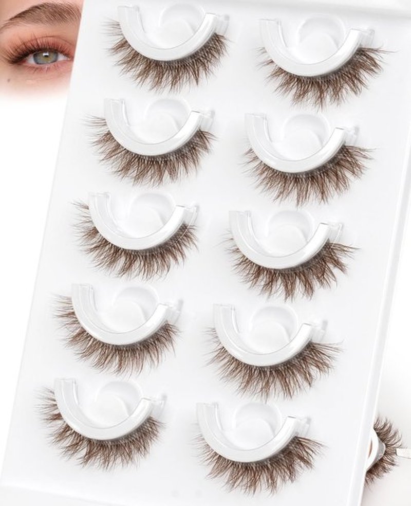 Brown Self Adhesive Eyelashes Preglued - Natural Look No Glue Eyelashes 12mm Natural Waterproof Glueless No Glue Needed Reusable Stick on False Strip Lashes by EMEDA (Brown 872 with Tweezers)