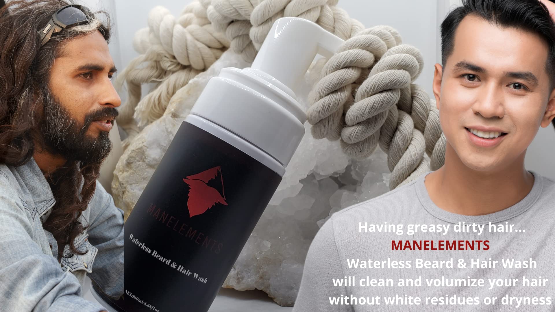 manelements Waterless Beard and Hair Cleansing Shampoo with Coconut Oil - Volumizes, Softens & Strengthens