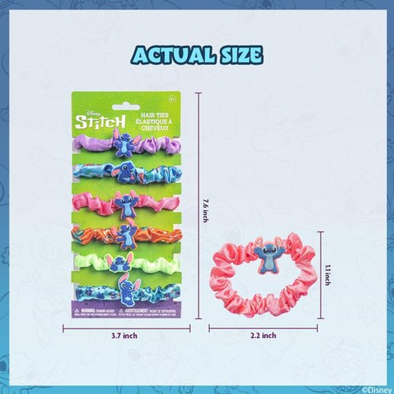 Stitch 6 Piece Hair Scrunchie Set, Hair Accessories for Girls, School Rewards Party Favors, Stocking Stuffer, Birthday Gift, Spa Days, Makeovers, Ages 3 and up, by Townley Girl