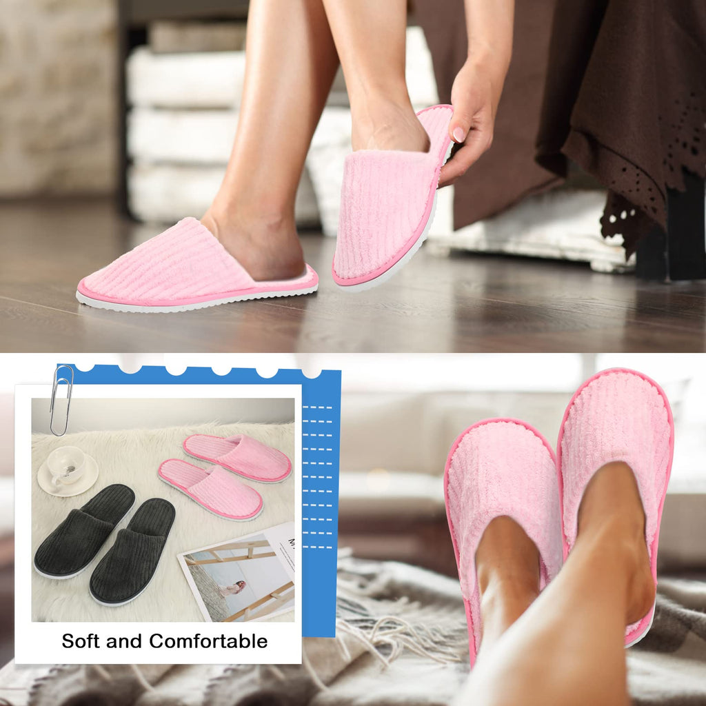 Zhehao 10 Pairs Disposable Slippers Washable House Slippers for Guests Bulk Women Men Spa Hotel Bath Slipper Soft Cotton Linen Non Slip Breathable for Indoor Travel Bedroom Party(Pink, Gray)