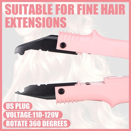 Lanties Hair Extensions Iron Fusion Keratin Hair Extensions Heat Tool Heat Connector Wand with Fusion Glue Protector Template Hair Clip Finger Protector 2 Bag Keratin Glue Granule Bead(Light Pink)