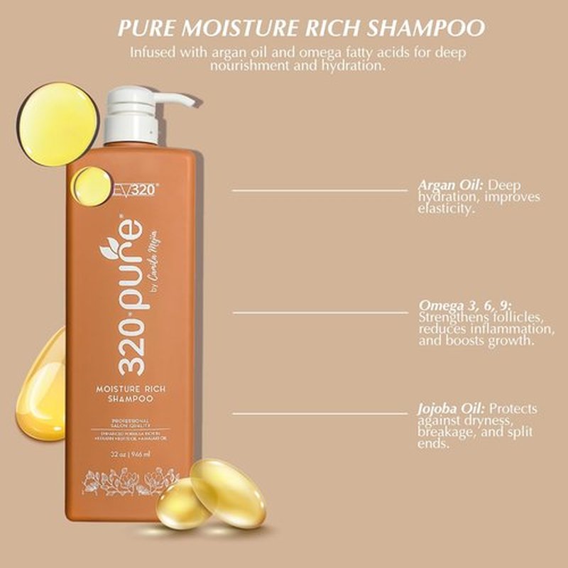 Rev320 Moisture Rich Shampoo - Nourishes & Repairs All Hair Types with Keratin-Omega & Argan Oil | 32oz