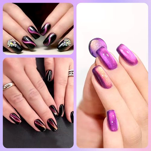 Laza 12 Pcs Nail Magnet Set, Super Strong Cylinder Magnet, Heart Magnet for Nails Double-head Magnet Wands for Magnetic Nails, 9D Galaxy Cat Eye Nail Art, Magnetic Nail Polish