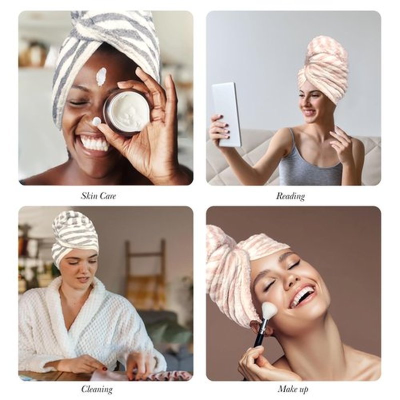 Stripe Microfiber Hair Towel Wrap for Women - 2Pack Super Absorbent Hair Drying Towels for Curly Hair,Anti Frizz Extra Large Hair Towel Wrap