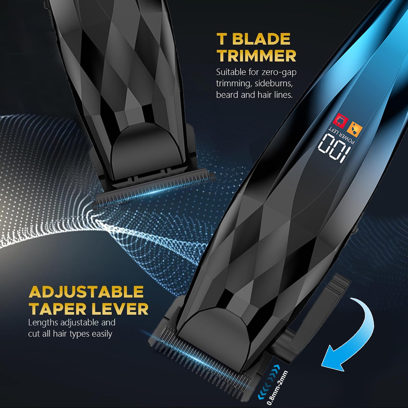 WAIKIL Cordless Hair Clippers for Men, Professional Barber Clipper and Trimmer Kit with LED Display, Rechargeable Beard Trimmer for Home and Salon Use,Blue